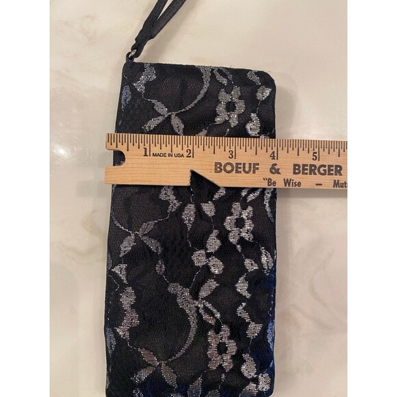 Icing Black Clutch Elegant Embossed Iridescent Silver Wristlet Formal Luxury Bag - Picture 9 of 10